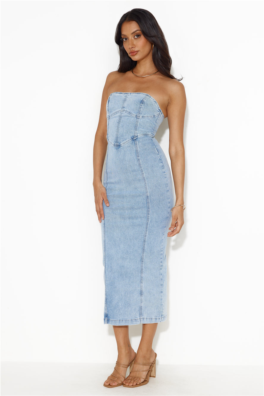 Denim On Denim Strapless Maxi Dress Denim Sale