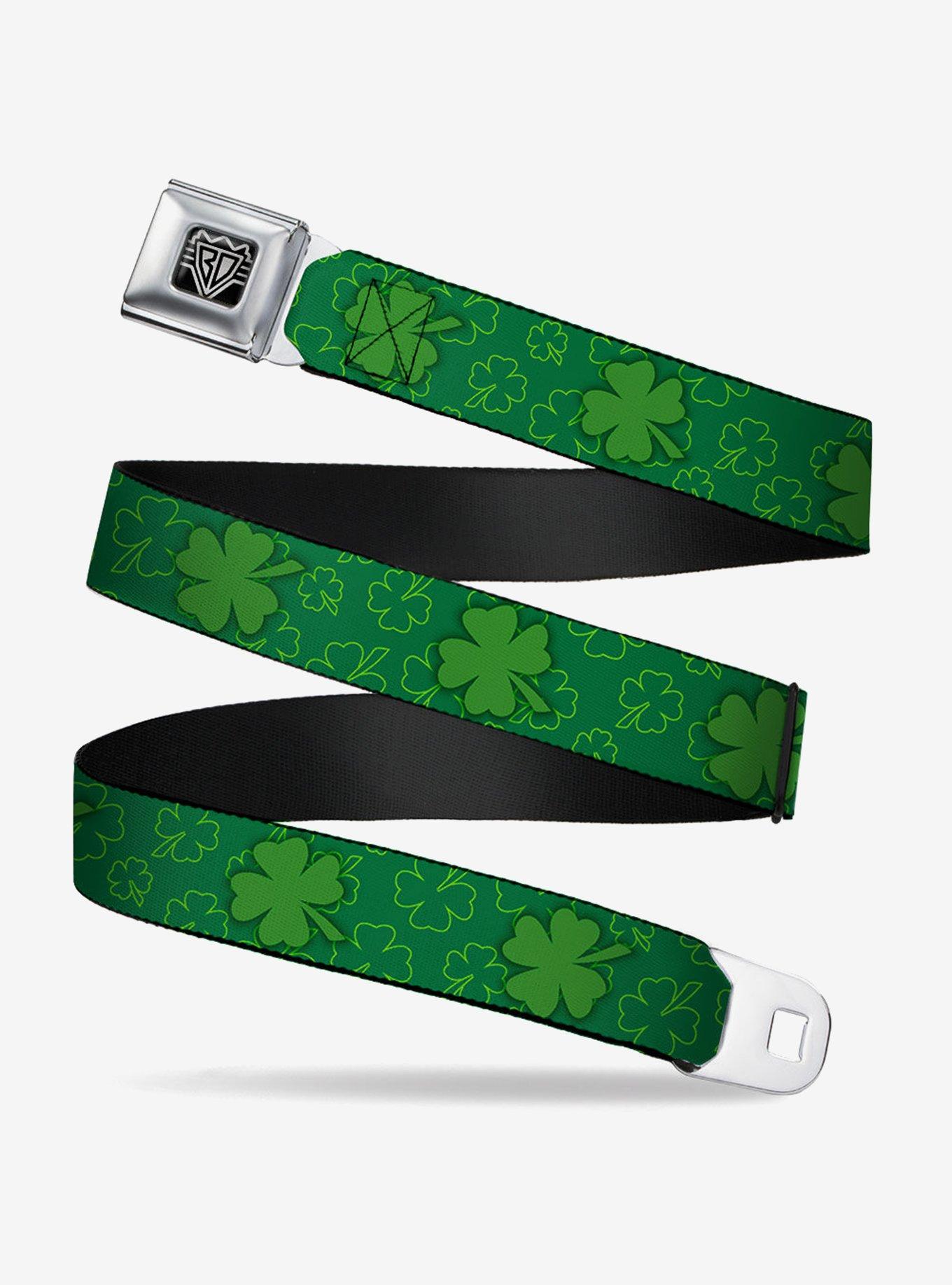 St. Patrick's Day Clovers Scattered Outline Solid Youth Seatbelt Buckle Belt Online Sale