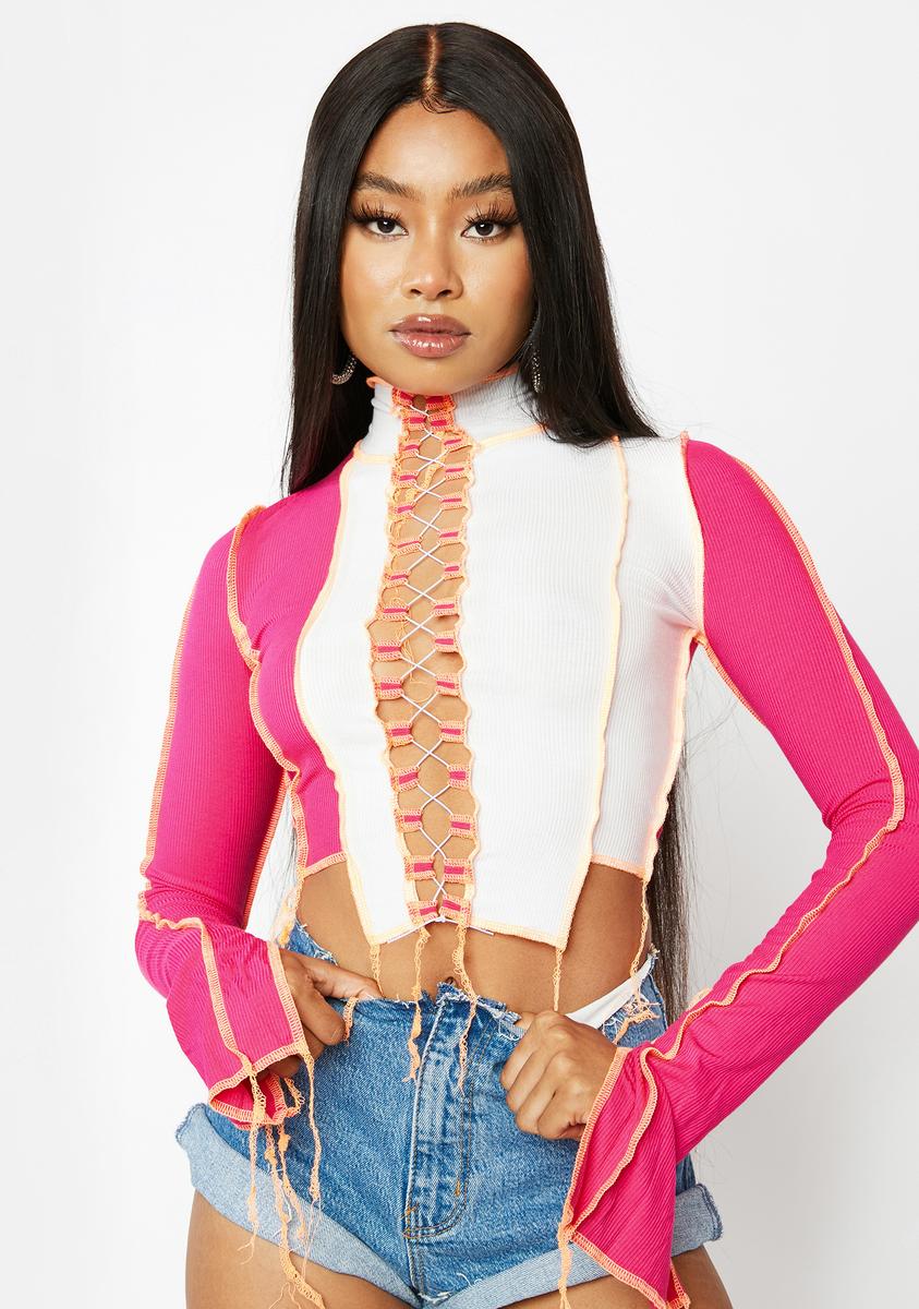 Risk Decisions Lace Up Crop Top Online Hot Sale
